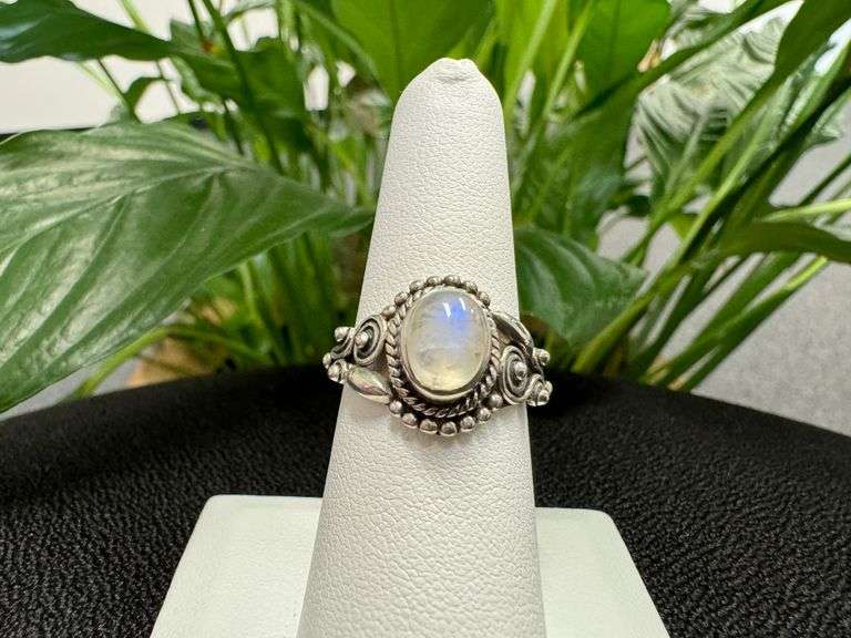 Sterling Silver Natural Rainbow Moonstone Ring Size 7