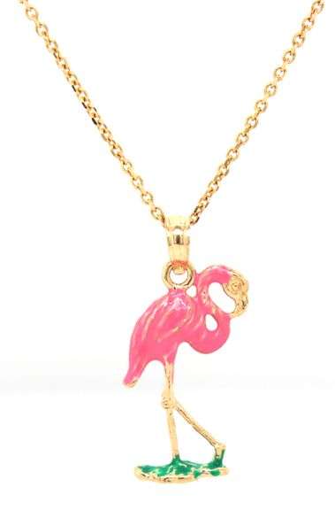 14kt Yellow gold Enameled Flamingo pendant on chain