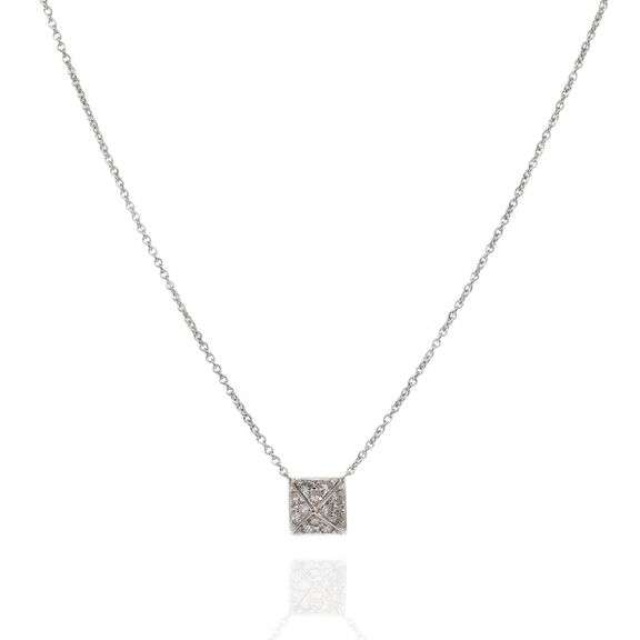 18K(750) White Gold Natural Diamond Square Shape Pendant Necklace with Chain