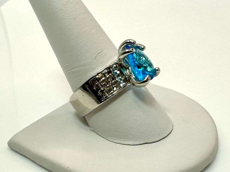 14 Kt. White Gold Plate 3.5 Ct. Simulated Swiss Blue Topaz Ring
