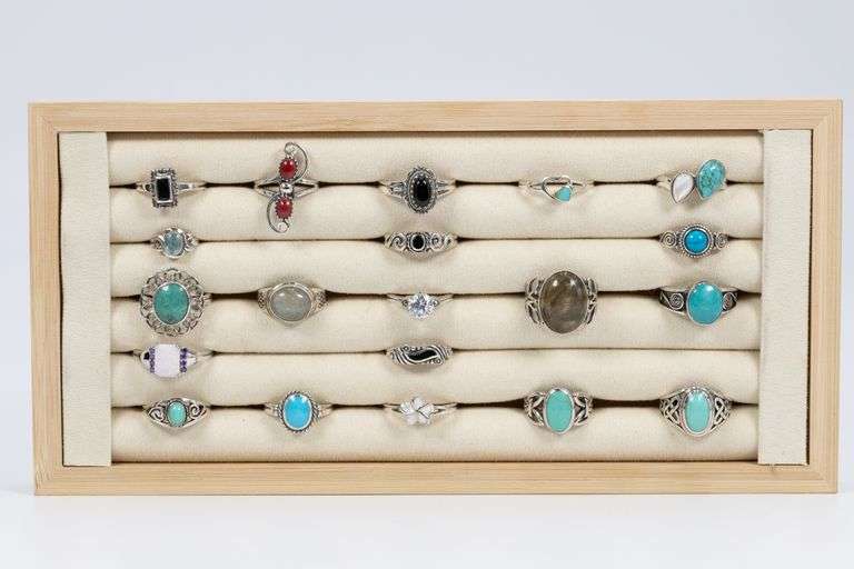 .925 Sterling Silver Ring Assortment Various Sizes & Styles (20 Ring Lot)