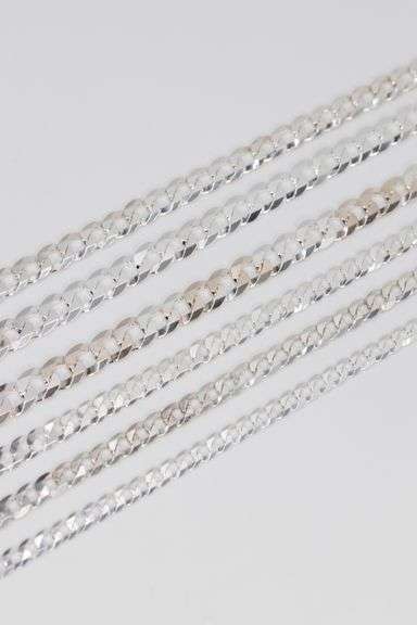 Sterling Silver - Italy Stamped - Super Flat Diamond-Cut Curb Lot - 6 Chains - 6.7mm to 11.2mm Wide 