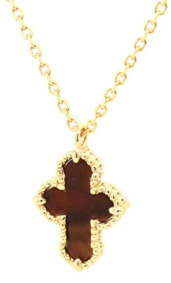 925 Sterling silver tiger of eye cross pendant on chain