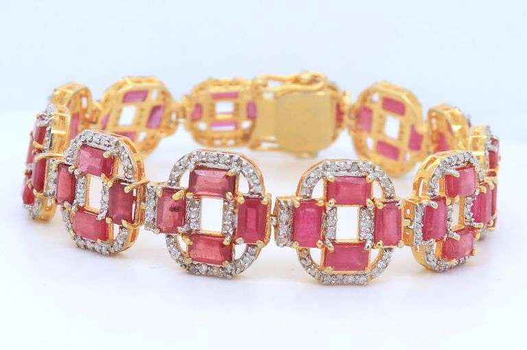 24+ CTTW Ruby and Diamond Bracelet with Gold Overlay