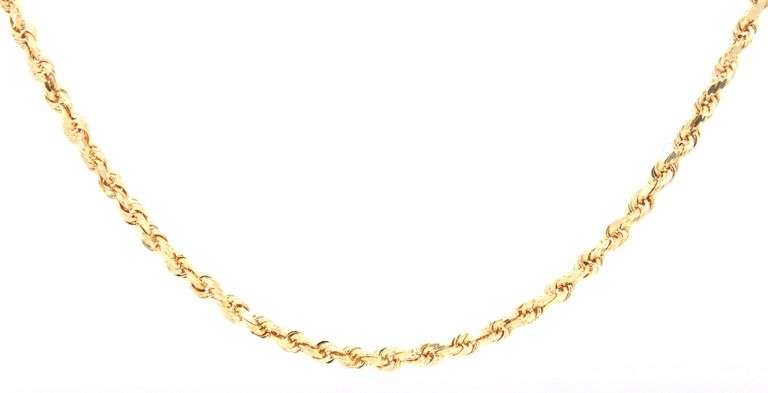 14kt Yellow gold diamond cut rope chain necklace