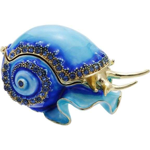 Hand-Painted Conch Trinket Box with Rhinestones