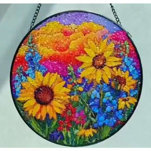 Hand-Painted Stained Glass Sunflower Window Hanging Suncatcher