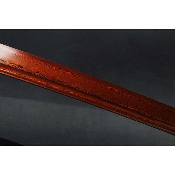Red Dragon Saya Katana with Folded Damascus Blade