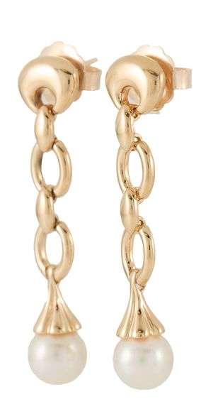 8.30MM Cultured Pearl Link Dangle Earrings in 14K