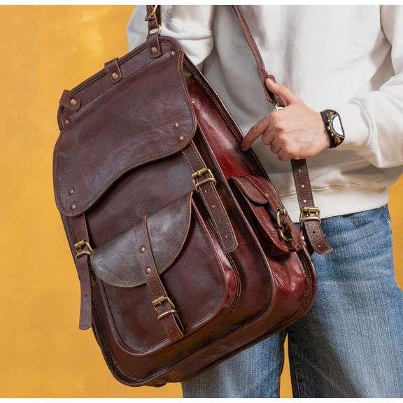 Full Grain Leather Laptop Backpack Travel Rucksack