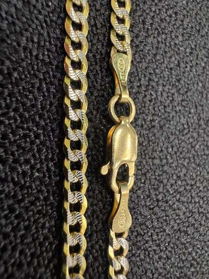 14k Yellow Gold Solid Pave Curb Link Chain 3.2mm Bracelet 8"