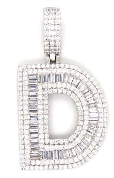 925 Sterling silver cubic zirconia D initial pendant