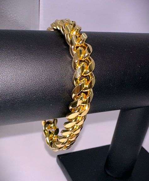 Huge 63.9 Gram Yellow 14 Kt Gold Plate Cuban Curb Link Bracelet