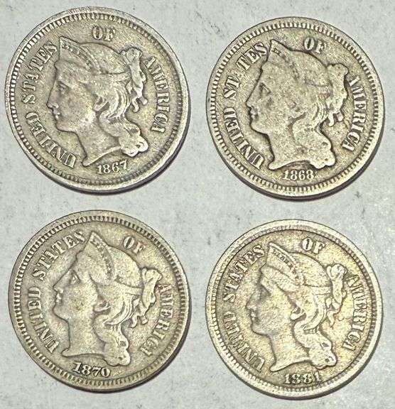 Four 3 Cent Nickels