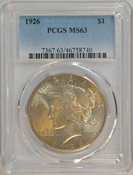 Creamy-white Choice BU 1926 Peace Silver Dollar. PCGS MS63