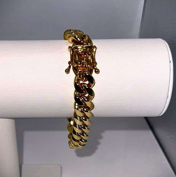Huge 63.9 Gram Yellow 14 Kt Gold Plate Cuban Curb Link Bracelet