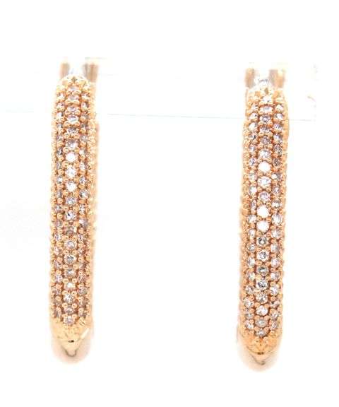 14kt Yellow gold 1ctw single cut pave diamond in/out hoop