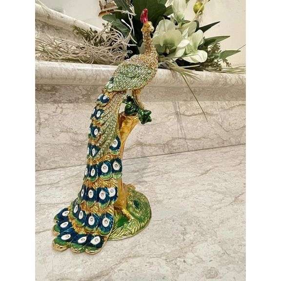 24k Gold Peacock Fabergé-Style Swarovski Jewelry Box