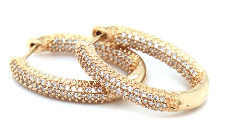 14kt Yellow gold 1ctw single cut pave diamond in/out hoop