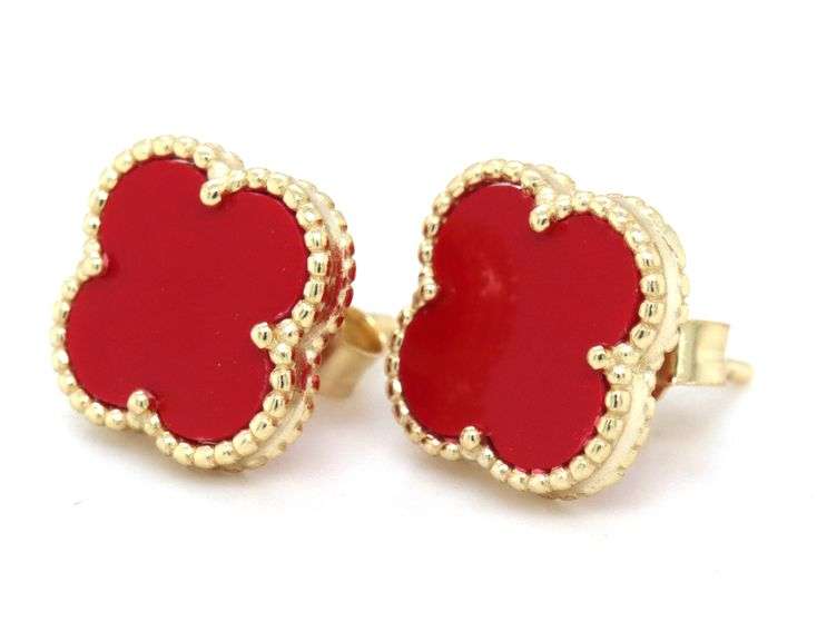 10mm Coral clover stud earrings in 925 sterling silver