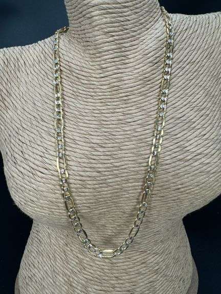 10k Yellow Gold-Hollow Pave Figaro Link Chain 5.3mm Necklace 18"