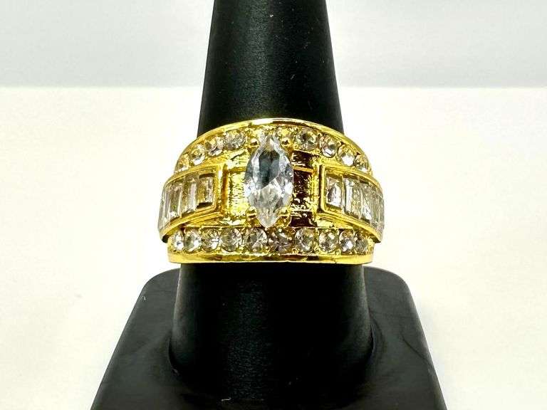 Dazzling 14 Kt Yellow Gold Plated Simulated Diamond Ring