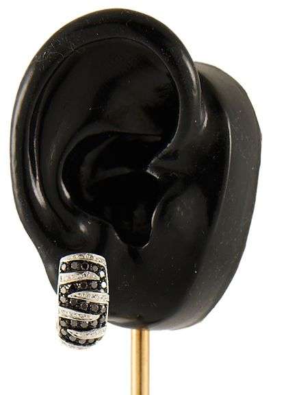 0.65ctw Black and White Diamond Striped Omega Back Earrings in 14K