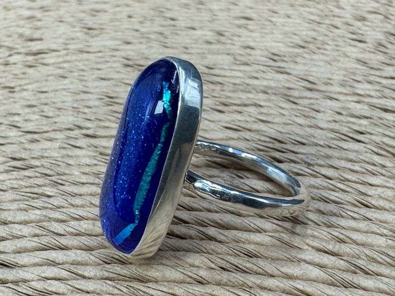 Sterling Silver 925 One of a Kind Dichroic Glass Ring Size 7.5
