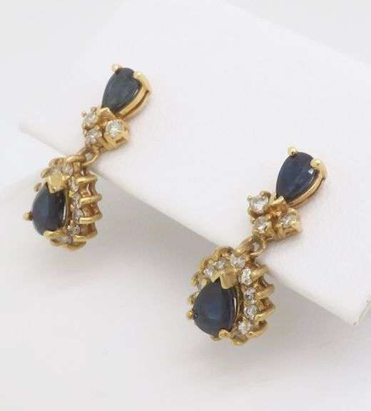 Diamond & Sapphire Drop Earrings in Yellow Gold