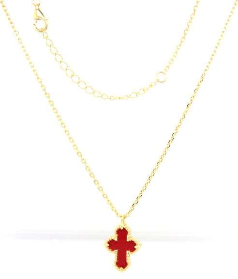 925 Sterling silver Coral cross pendant on chain