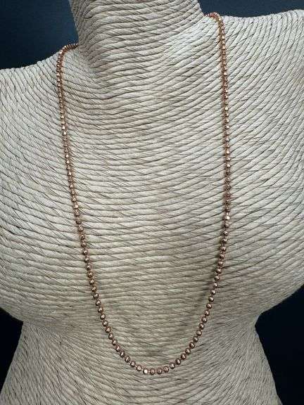 22k Rose Gold Plated Sterling Silver Diamond-Cut Ball Bead Chain 2mm 925 Italy Dog Tag Necklace 18"