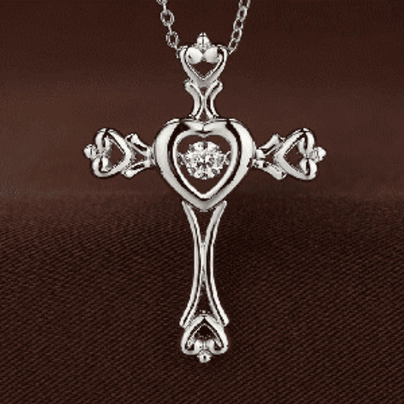 Beautiful Sterling silver Cross pendant with center dancing Moissanite