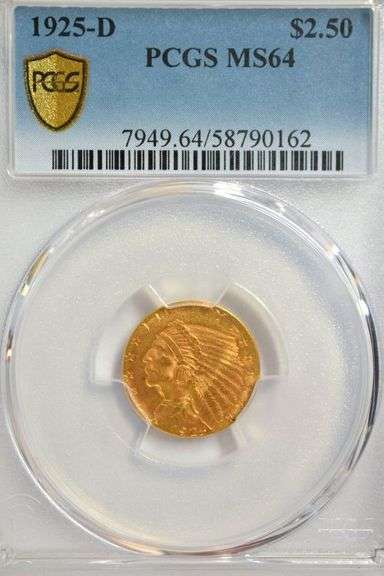 Satiny-fresh near Gem 1925-D $2.50 Indian Gold Piece. PCGS MS64