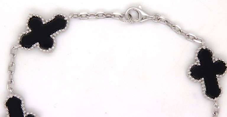 925 Sterling silver 5 black onyx cross bracelet