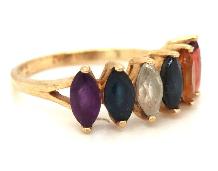 10kt Yellow gold multi color sapphire band