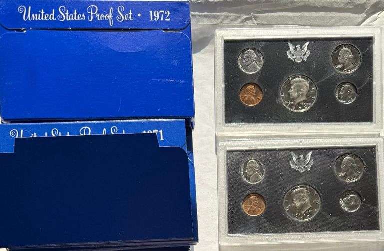 Five 1971 & Five 1972 Blue Box US Proof Sets