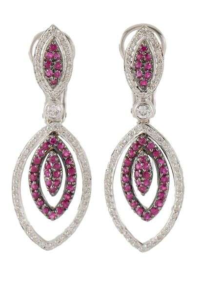 0.50ctw Ruby and 0.30ctw Diamond Marquise Shaped Drop Earrings in 18K