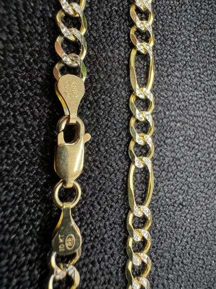 10k Yellow Gold Solid Pave Figaro Link Chain 4.3mm Necklace 22"