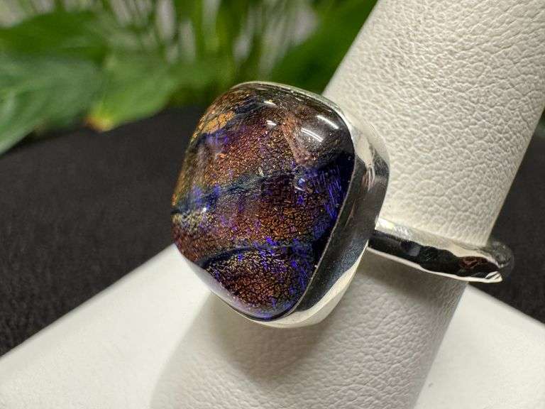 Sterling Silver 925 One of a Kind Dichroic Glass Ring Size 8.5