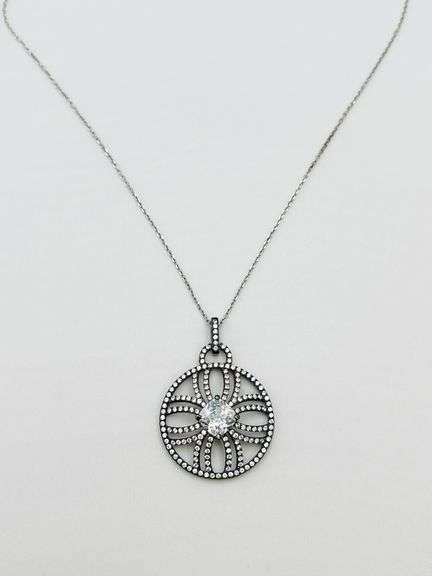 925 Sterling Silver Crystal Pave Classica Pendant With Chain Necklace