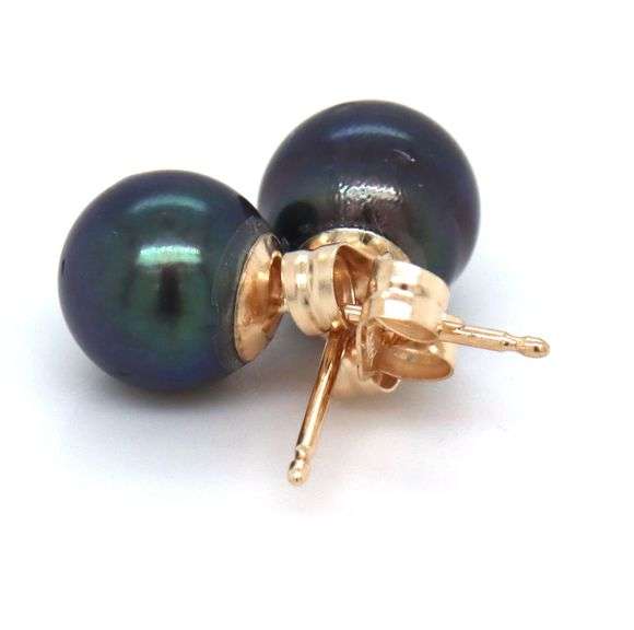 14kt Yellow gold 7mm Peacock pearl stud earrings
