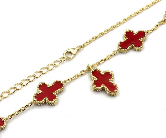 925 Sterling silver coral cross link necklace