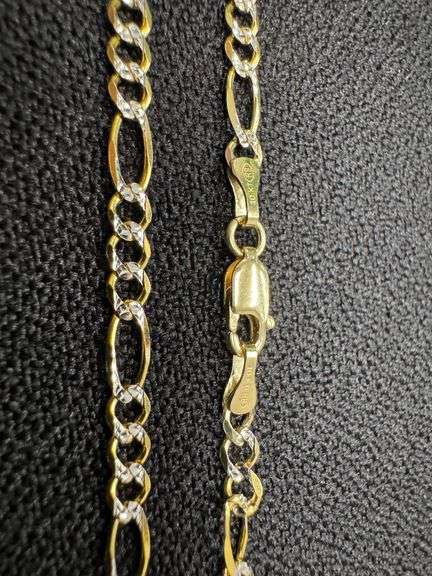 10k Yellow Gold Solid Pave Figaro Link Chain 3.3mm Bracelet 8"