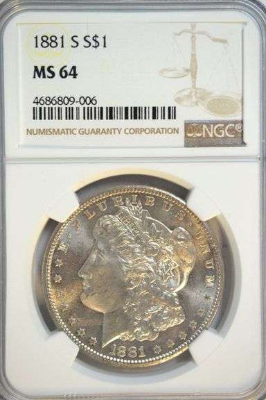 Impressive virtual Gem BU 1881-S Morgan Silver Dollar. NGC MS64