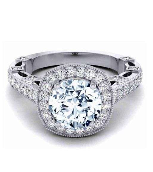 Sparklijng 14 K White Gold Plate  3.15 Ct White Ice Blue Lab Simulated Diamond Ring