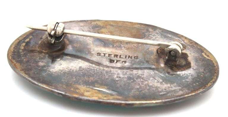 Vintage 925 sterling silver signed turquoise brooch