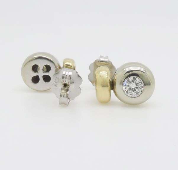 Bezel Set Diamond Two-Tone Stud Earrings