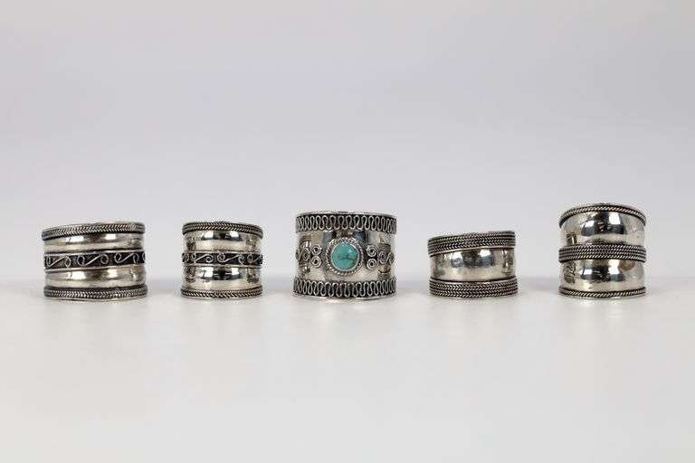 .925 Sterling Silver Handmade Bali Rings Lot of 5 Various Sizes & Styles