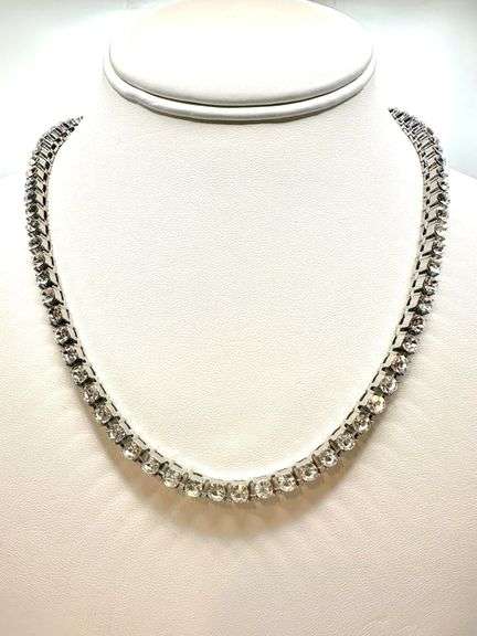 14 Kt. White Gold Plated 37.5 Cwt. Simulated Diamond Tennis Necklace