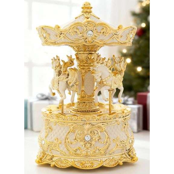 Golden Ivory Carousel Horse Wind-Up Music Box